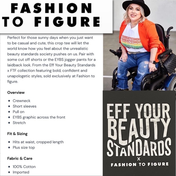 Fashion To Figure “EFFY Your Beauty Standards” White Cropped Tee Size 1X - Picture 14 of 14